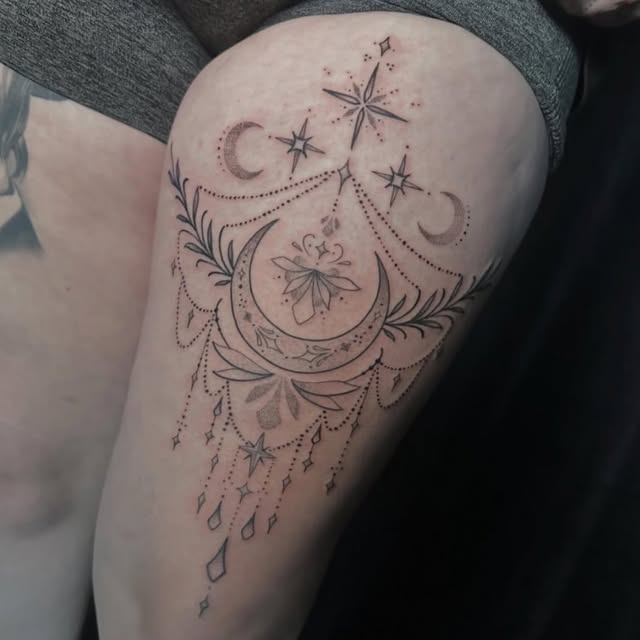 Celestial moon and stars piece by Savanna Blair
